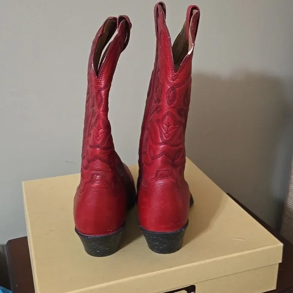 Ariat Heritage Western Boots Womens Size 7 B Red Leather Floral R-Toe 15761 - Picture 4 of 11